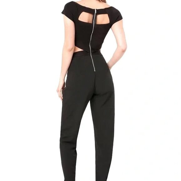 Bebe Black Cutout Jumpsuit Zippered Black Size Small Petite - Picture 3 of 11
